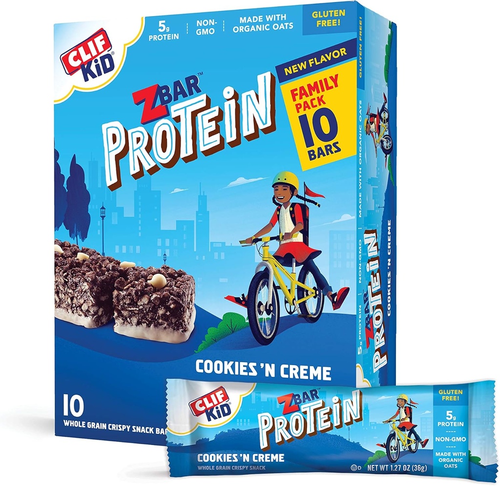 CLIF KID ZBAR - Protein Granola Bars - Cookies and Creme Flavor - Non-GMO - Organic-Lunch Box Snacks (1.27 Ounce Energy Bars, 10 Count)