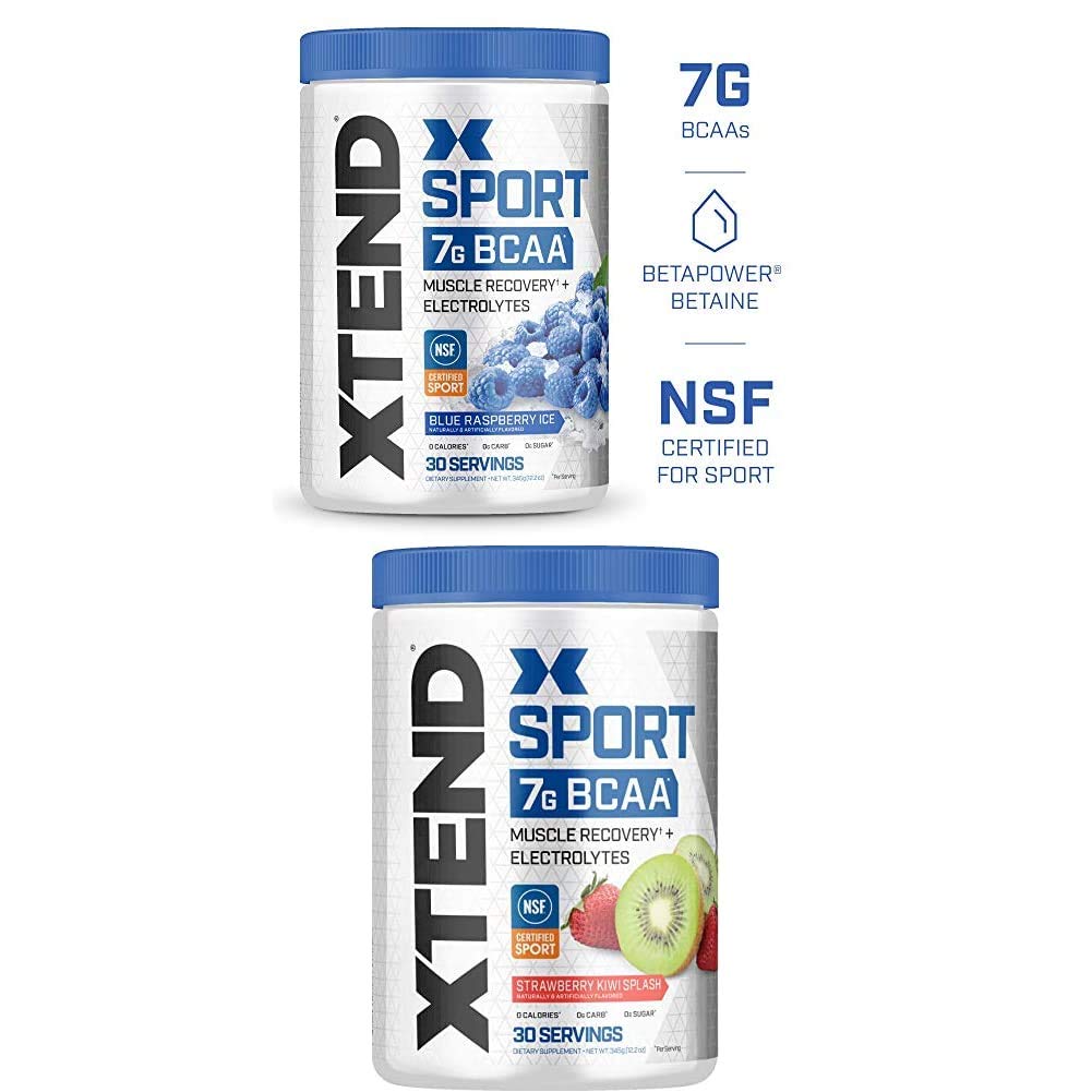Scivation Xtend Hydrasport BCAA Proszek, rozgałęziony łańcuch aminokwasy, BCAA, Zero cukru Electrolyte Drink Proszek + Nawodnienie, Niebieski Malina i Truskawka Kiwi, 30 Służenie Twin Pack