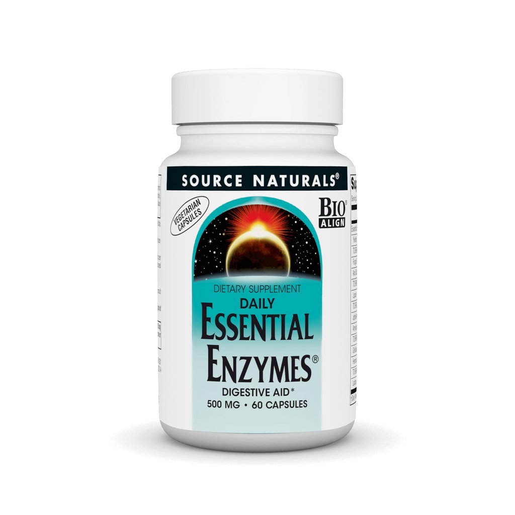 Źródło Naturals Essential Enzymes 500mg Bio- Aligned Multiple Enzyme Supplement Herbal Defense for trawienie, Gaz, Zaparcia i Bloating Relief - Wspiera system immunologiczny * - 60 Kapsułki wegetariańskie