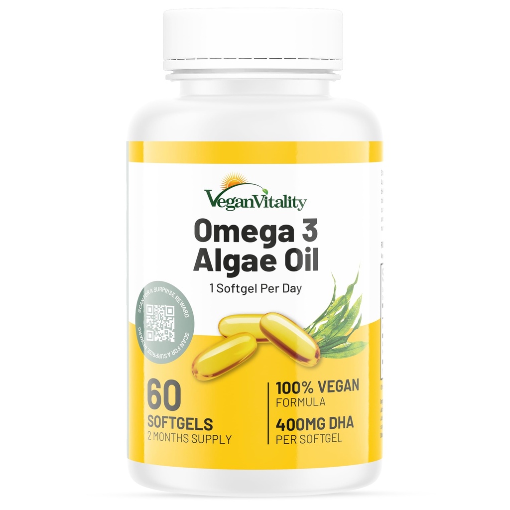 Wegańskie Vitality Vegan Omega 3 Suplement - 60 Roślina Algae Oil Soft żele Esential Fatty Acids z Vegan DHA dla Joint, Serce i Wsparcie immunologiczne Bez EPA