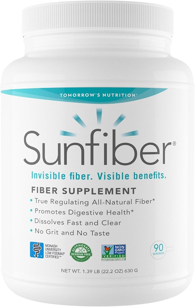 Tomorrow 's Nutrition, Sunfiber, Prebiotic Fiber Supplement for Digestive Health, Low FODMAP, Gluten- Free, Unflavored, 90 Służenia