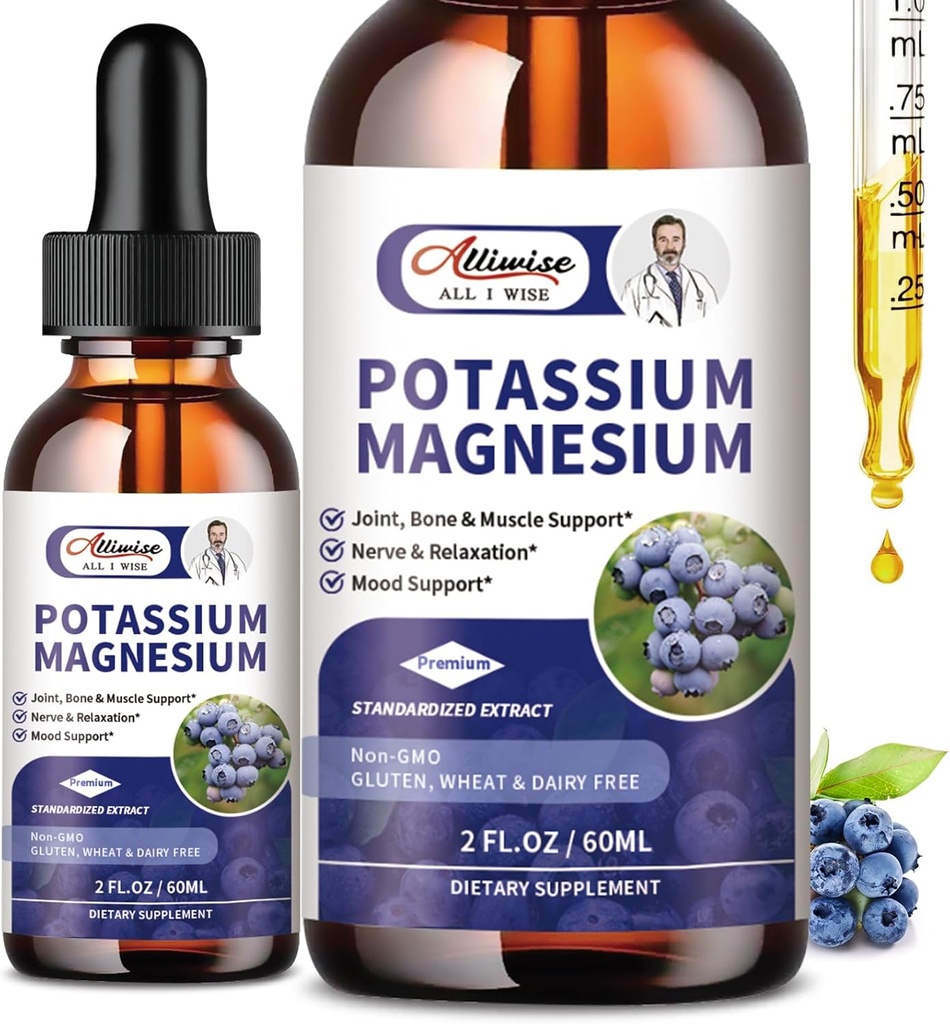 2 Pakiet suplement magnezu potasu ciecz - Wysoka absorpcja spokój Magnezu Kompleks i potasu Plus Wapnia, Witamina D3, Cynk na skurcze nóg i kości i energii i wsparcia immunologicznego - 4 Fl oz