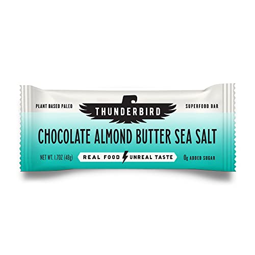 Thunderbird Bars Energy Snack, Gluten- Free z białkiem, Zdrowe prawdziwe jedzenie, Wegan Paleo Non-GMO, No Added Sugar, Czekoladowy masło migdałowe Sea Salt Flavor (12 Count, 1.7 oz. Bary)