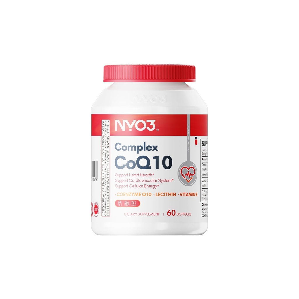 NYO3 CoQ10 200mg z Lecytyną i Witaminami E, Ultra Wysoka Absorpcja, Przeciwutleniacz dla Heart Health & Energy Production, Wysoka zawartość koenzymu Q10, Gluten Free, Non-GMO, 60 Days Supply