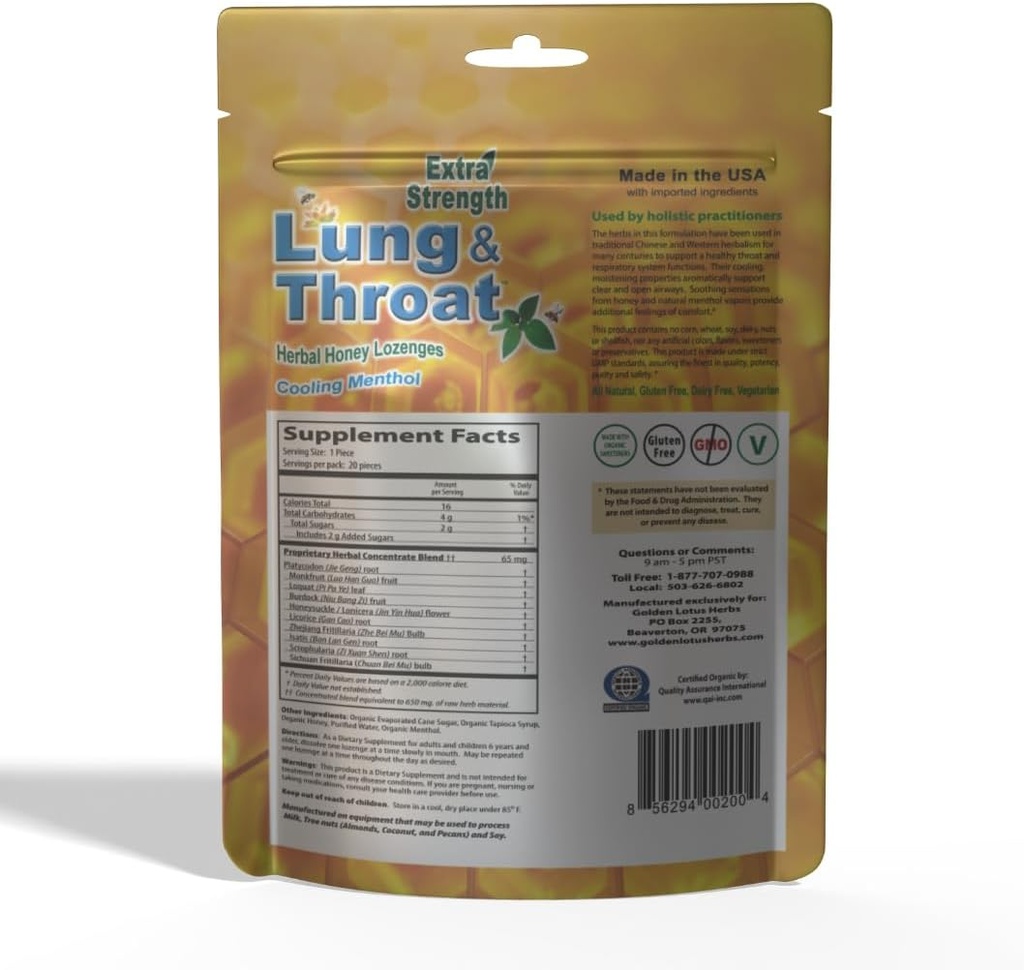 Lung & Throat Herbal Lozenges - QAI Certified Organic Equipment 124; Soothing Mind Cough Drops - 6- Pack