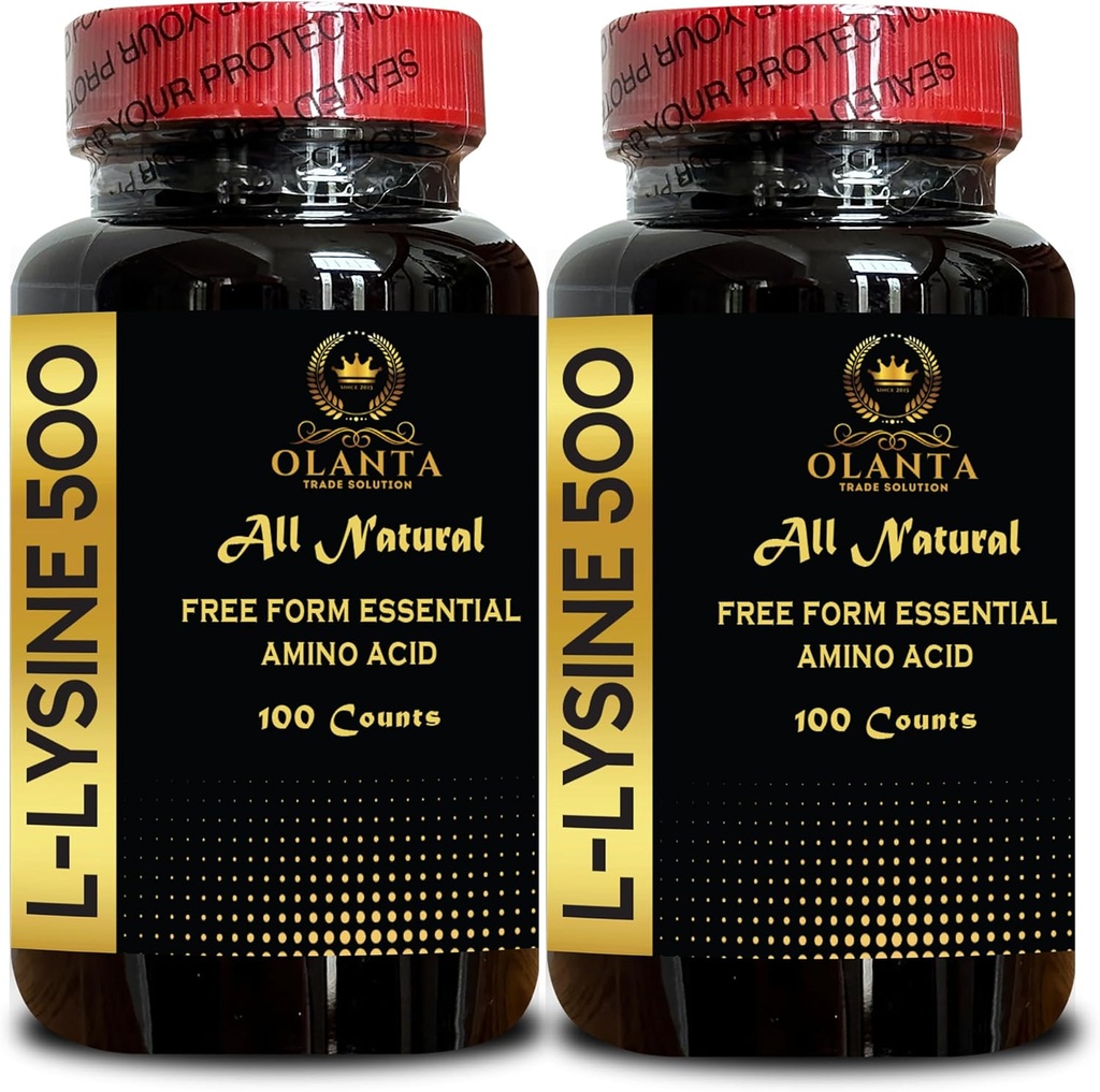 L- LYSINE 500 - Suplement witaminy aminokwasowy, suplementy energii menopauzy dla kobiet, suplement aminokwasów w postaci wolnej, Promotes Integralność skóry i warg - 2 Butelki 200 Liczby