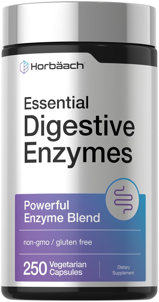 Horbäach Essential Digestive Enzymes 124; 250 Kapsułek Equipment 124; Silny mieszanka enzymu dla mężczyzn i kobiet 124; Nie-GMO & gluten