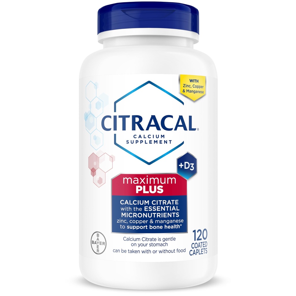 Citracal Maximum Plus, 650 mg wapnia Citrate, łatwo wchłaniany i wysoce rozpuszczalny z 25 μg (1000 j.m.) Witaminy D3, Bone Health Support, suplement wapnia w wieku 12 +, 120 Count (Packaging May Vary)