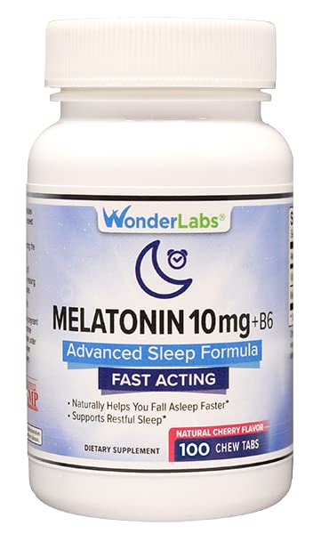 Wonder Laboratories Chewable Melatonin 10mg + B6 Szybkie rozpuszczenie pomaga upaść sen szybciej, Stay Asleep Dłuższy 100 Hrabia