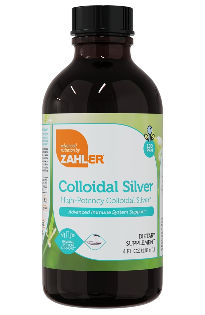 Zahler Colloidal Silver Liquid - Advanced Immune Support and General Health - 100 PPM Bio- Active Liquid Silver Colloidal Liquid - Kosher Vegetarian Non-GMO Structured Colloidal Silver Water (4 fl oz)