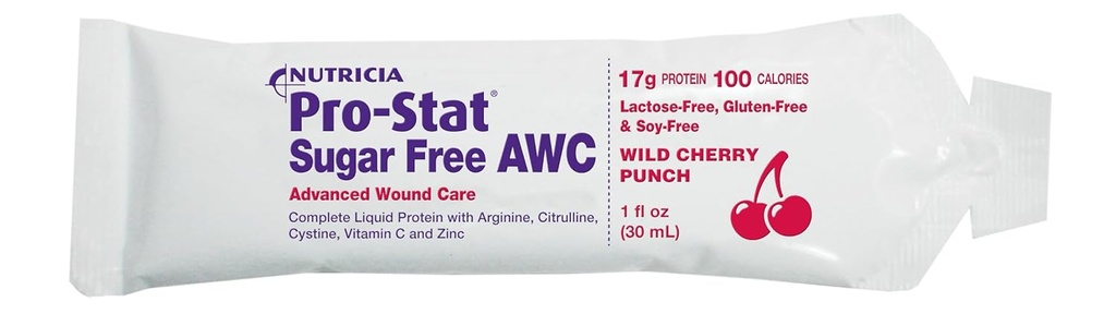 Pro- Stat AWC Pakiety białka bez cukru, Dzikie Cherry Punch, 1 oz (96 Count) - Medical Food for Shound Care, Odzysk mięśni, Laktoza i Gluten- suplement