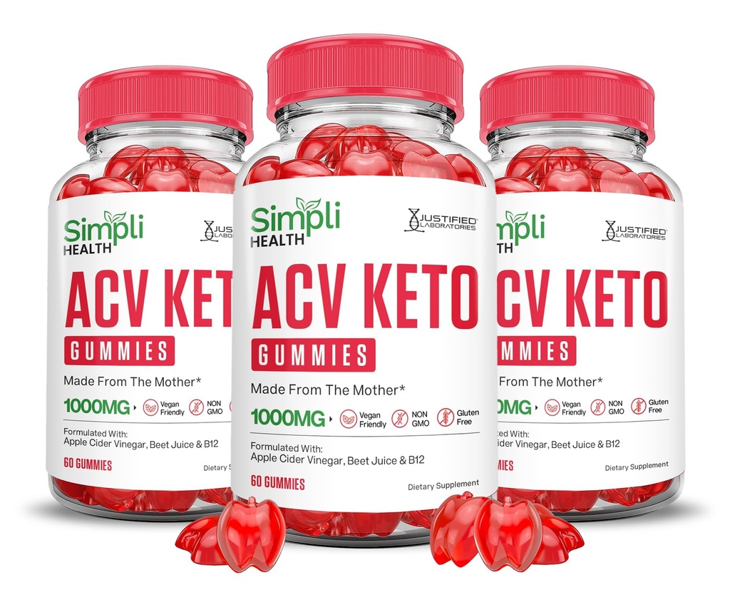 Uzasadnione laboratoria (3 opakowania produktu leczniczego Simpli Health Keto ACV Gummies Advanced Formula 1000MG Jabłko cydr Octan dodany do Pomegranat Sok z buraków w proszku B12 Vegan Non GMO 180 Gummys