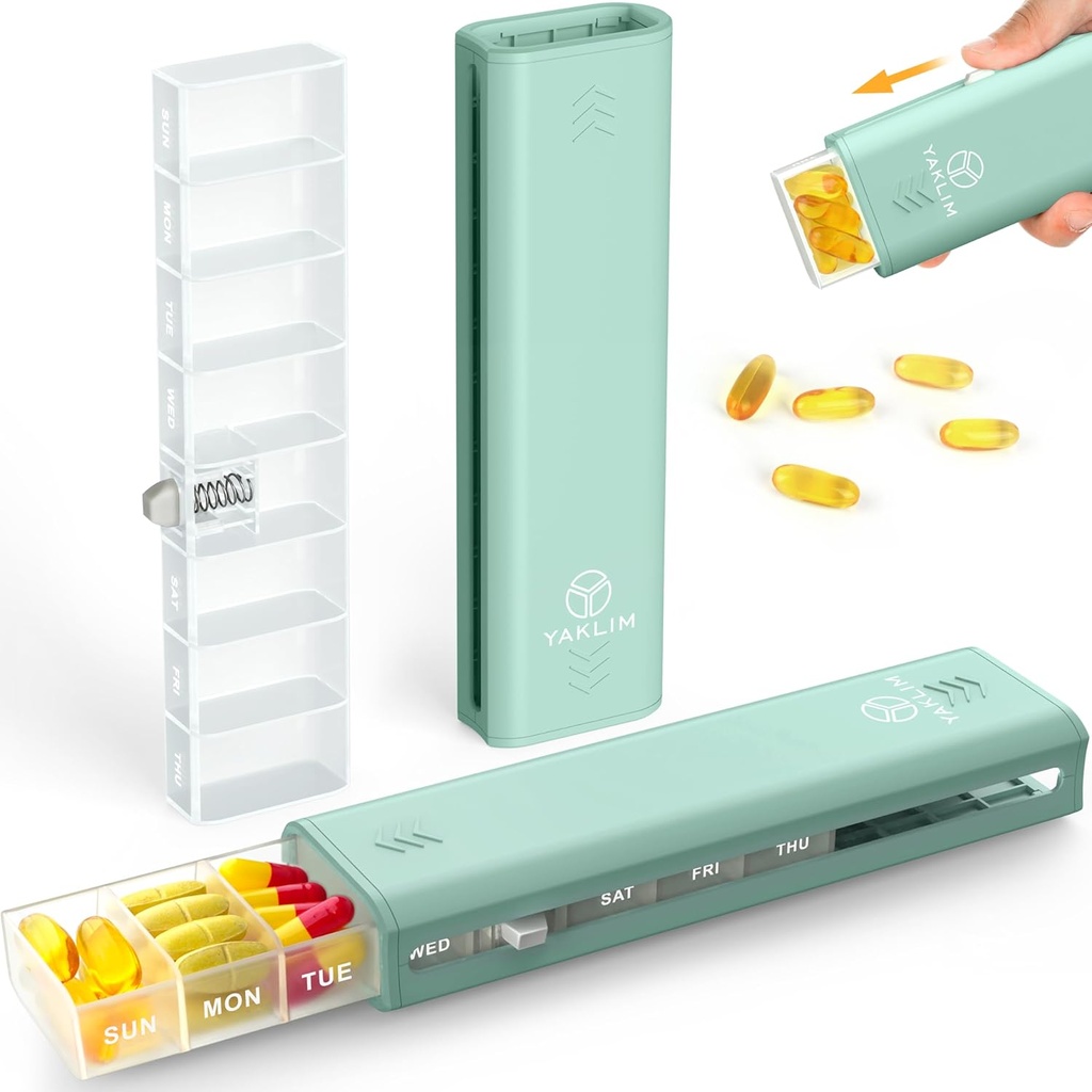 Yaklim Cotygodniowy Pill Organizator 1 raz w dniu, 7 dzień Pill Organizator Codzienne Pill Box Pill Pill, Pojemnik na witaminy, 1 Tydzień Pill Organizator do przechowywania leków, Suplement, Olej rybny