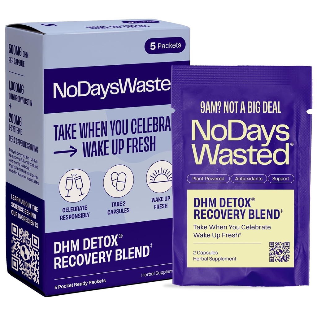 No Days Wasted DHM Detox 5 Przenośne Sługi - Zoptymalizowany Mieszanka DHM (Dihydromyricetin Suplement) i Witaminy wziąć w trakcie wieczoru dla lepszego następnego dnia i odzyskiwania