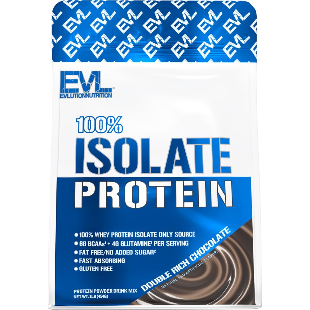 Evlution Nutrition 100% Izolat, Proszek z białka serwatkowego, 25 G białka szybko wchłaniającego, Bez dodatku cukru, Niskie węglowodory, Bez glutenu (Podwójna bogata czekolada, 1 LB)