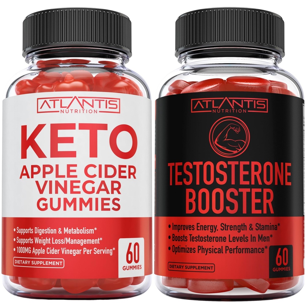 Atlantis Nutrition Keto Jabłko Cydr Ocet 60 Gummies + Testosteron Booster 2- Pack (120 Gummies)