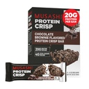 Musashi Protein Crisp Bar, 20 g Protein, 4g Total Cugars, Czekoladowe Brownie, Post Trening i przekąski On The Go, 12 Pack of 2.1oz (60g) Bary