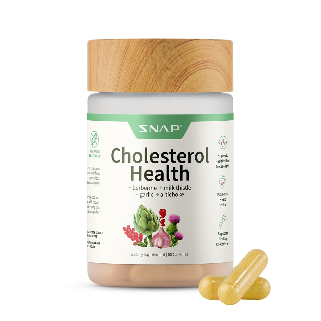 Supplements Snap Cholesterol Health - Natural Support for Heart, Liver, Digestive and Metabolic Health, 60 Kapsułki wegetariańskie (30 Służenie, 1 Miesiąc dostaw)