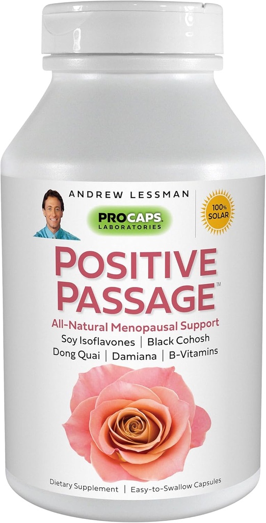 ANDREW LESSMAN dodatnie Przejście 180 Kapsułki - Naturalne wsparcie menopauzalne i równowaga dla hormonów kobiety. z Soy Isoflavones, Black Cohosh, Dong Quai, Damiana. Brak dodatków