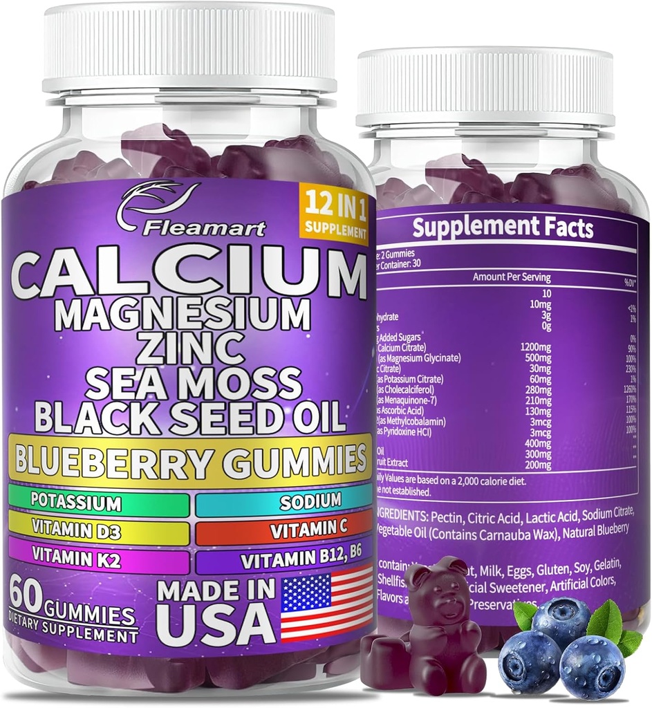 Wapnia Magnezu Suplement Cynk Gummies Cukier Bezpłatny dla kobiet i mężczyzn Wapnia Gummies Suplement kości i wsparcia immunologicznego Made in USA 60 Counts Blueberry Flavor