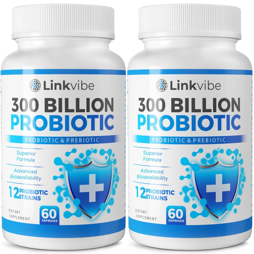 Probiotyk 300 Miliard CFU - 12 Szczepów z organiczną prebiotyką do pożywienia & Gut, immunologiczne, Bloating Health - Probiotyki dla kobiet i mężczyzn - Daily Dairy Free, Szafka Stabilna - 120 Liczy