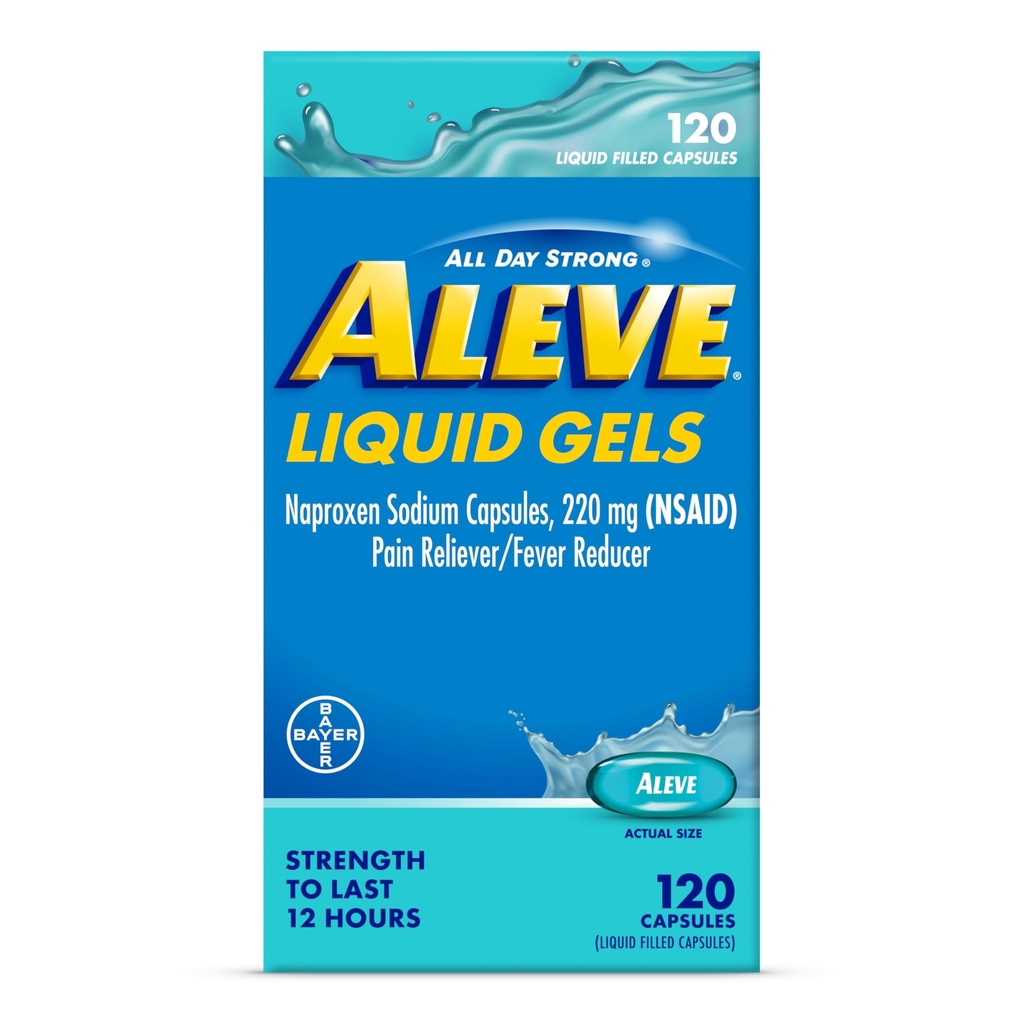 Aleve Kapsułki płynne, Naproxen Kapsułki sodowe 220 mg (NLPZ), Reliever Pain / Fever Reducer, Szybka ulga bólowa, 120 Liczba