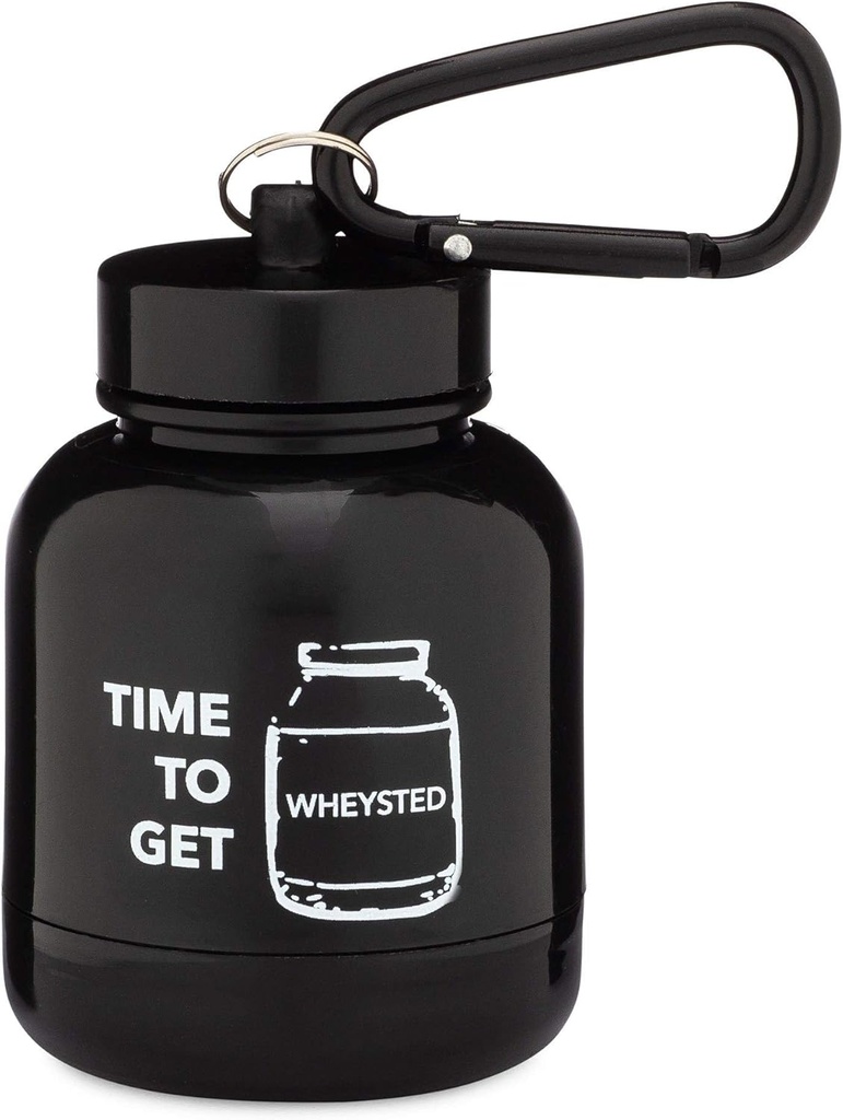 ONMYWHEY - Proszek proteinowy & Suplement Keychain Funnel, przenośny pojemnik To- do siłowni, treningi, fitness, & Travel - TSA Zatwierdzony, Czas na Wheysted