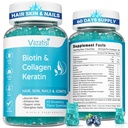 2 Pack Biotin Gummies z Collagen & Keratin do paznokci skóry włosów- Kobiety Mężczyźni, Dzieci - 120 Blueberry Flavored Gummies