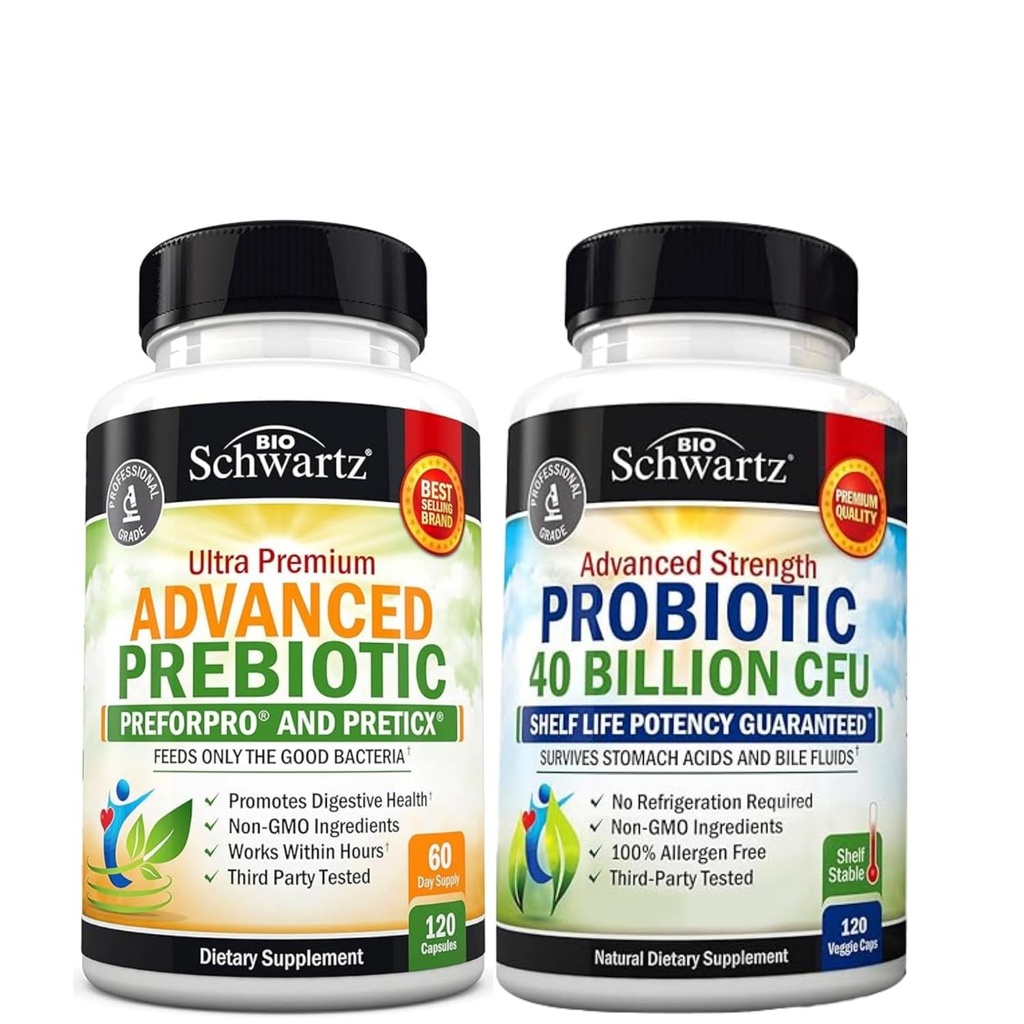 Advanced Prebiotic Gut Health Supplement (2-miesięczne dostawy) Plus 40 Billion CFU Daily Probiotic Supplement (2-miesięczne dostawy)
