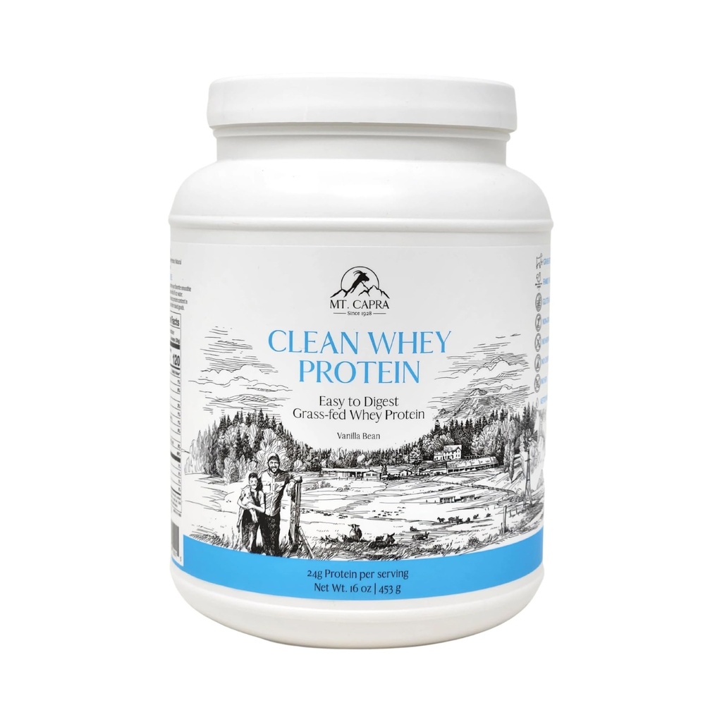 Mt. Capra Czysty białko serwatki 124; Grass- Fed Undenatured Kozica Białko serwatki proszku 124; 24 g Białko per serving, Wszystkie naturalne, Non-GMO, Wysoka w łańcuchu gałęzi Amino Acids 124; Wanilia Fasola 124; 15 Służenia - 16 oz