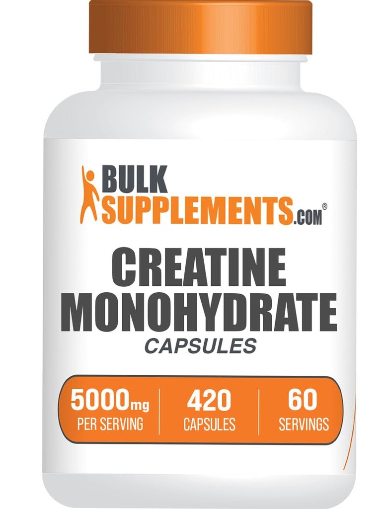 BulkSupplements.com Kapsułki jednowodzian kreatora - Mikronizowane tabletki kreatora - Gluten Free, 7 Kapsułek na serwowanie (5000mg), 420 Liczba (Opakowanie po 1)