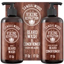 Viking Revolution Beard Wash & Beard Conditioner Set with Argan & Jojoba Oils - Zmiękcza i wzmacnia - Natural Sandalwood Scent - Beard Shampoo with Beard Oil (17 oz)