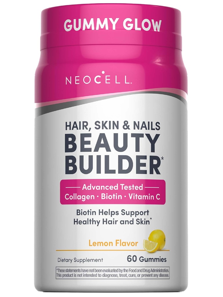 Neokomórkowe włosy, skóry i paznokci Beauty Builder z Collagen, Biotin i witaminy C, Zawiera przeciwutleniacze, Gummy, Lemon, 60 Count, 1 butelka