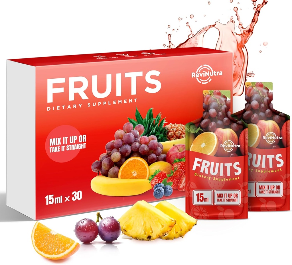 Super Fruit Liquid Juice - 30 Pouches Superfoods Supplements for Women, Men and Kids - Support Energy, Immunitet, Trawienie i Metabolizm - Wegan, 30 Day Supply
