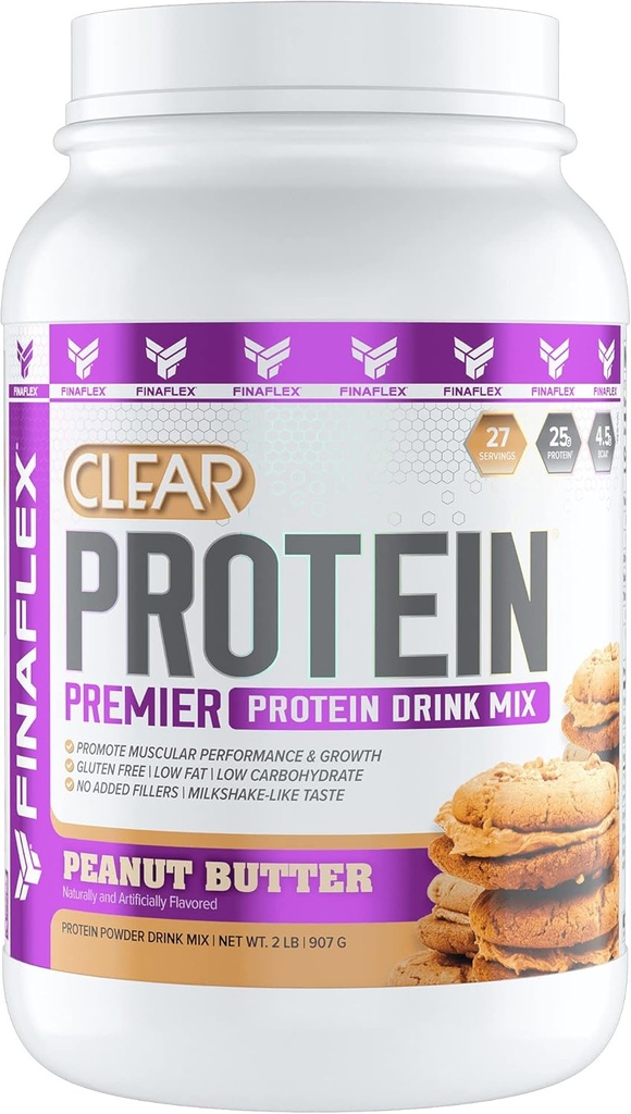 FINAFLEX Clear Protein, Peanut Butter - 2 lb - Promotes Muscular Performance & Growth - Milkshake-Like Taste - Low Carb, Low Fat & Gluten Free - 27 Servings