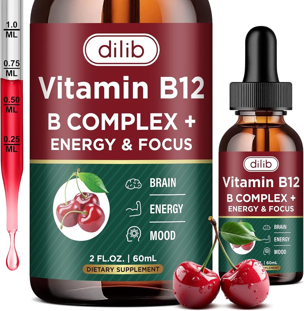 Witamina B12 Kompleks 5000 µg witaminy 124; Wegan B12 płynne krople suplement 12; Metylokobalamina w / folian, Biotyna, Witamina C, B3, B5, B6, & B8 dla długotrwałej energii i zdrowego metabolizmu, 2 fl. oz.