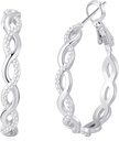 Senteria 925 Sterling Srebrne kolczyki Koszyki dla kobiet Lekkie Twisted Hoop Kolczyki z kostki cyrkonii Hipoalergiczne kolczyki (20 / 30 / 40 / 50 / 60MM)