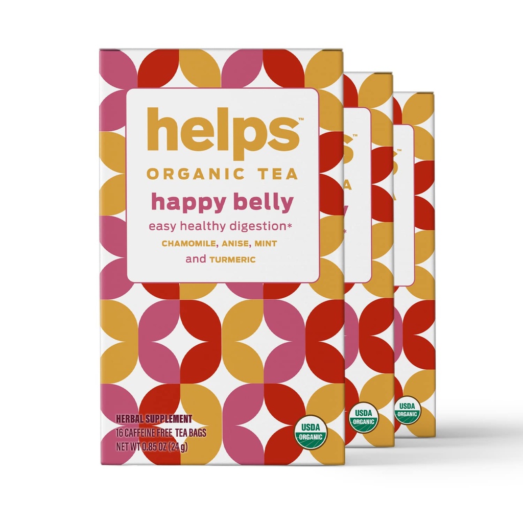 HELPS TEAS YOU 124; Pomaga Happy Belly Tea YOU 124; Organic Herbal Herbal With Green Anise, Rumianek, Mięta i Turmeric YOU 124; 16 Tea Bags - Pack of 3 YOU 124;