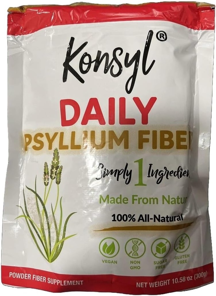 Konsyl Daily Psyllium Fiber - Non-GMO, Wegan, Keto- Friendly, Fiber Supplement Powder - Supports Digestive Health - 300g / 10.58 oz (Opakowanie po 01)