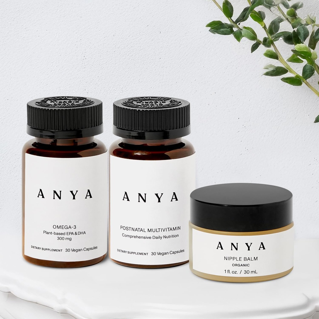 ANYA Multivitamin + Balsam sutek Bundle Pospartum Essentials dla kobiet, Poporodowe suplementy do karmienia piersią