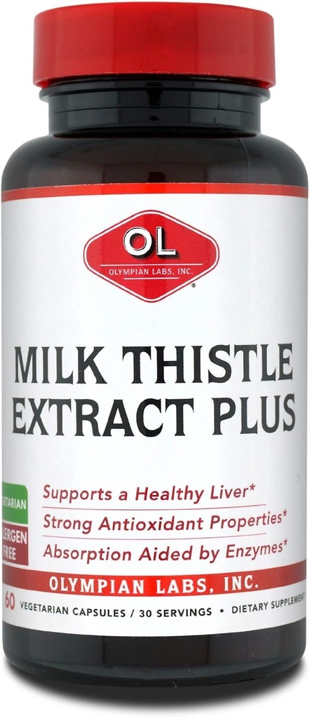 Olympian Labs Milk Thistle Extract Plus Enzymy, Przeciwutleniacze, Wsparcie zdrowia wątroby, 60 Czapki wegetariańskie