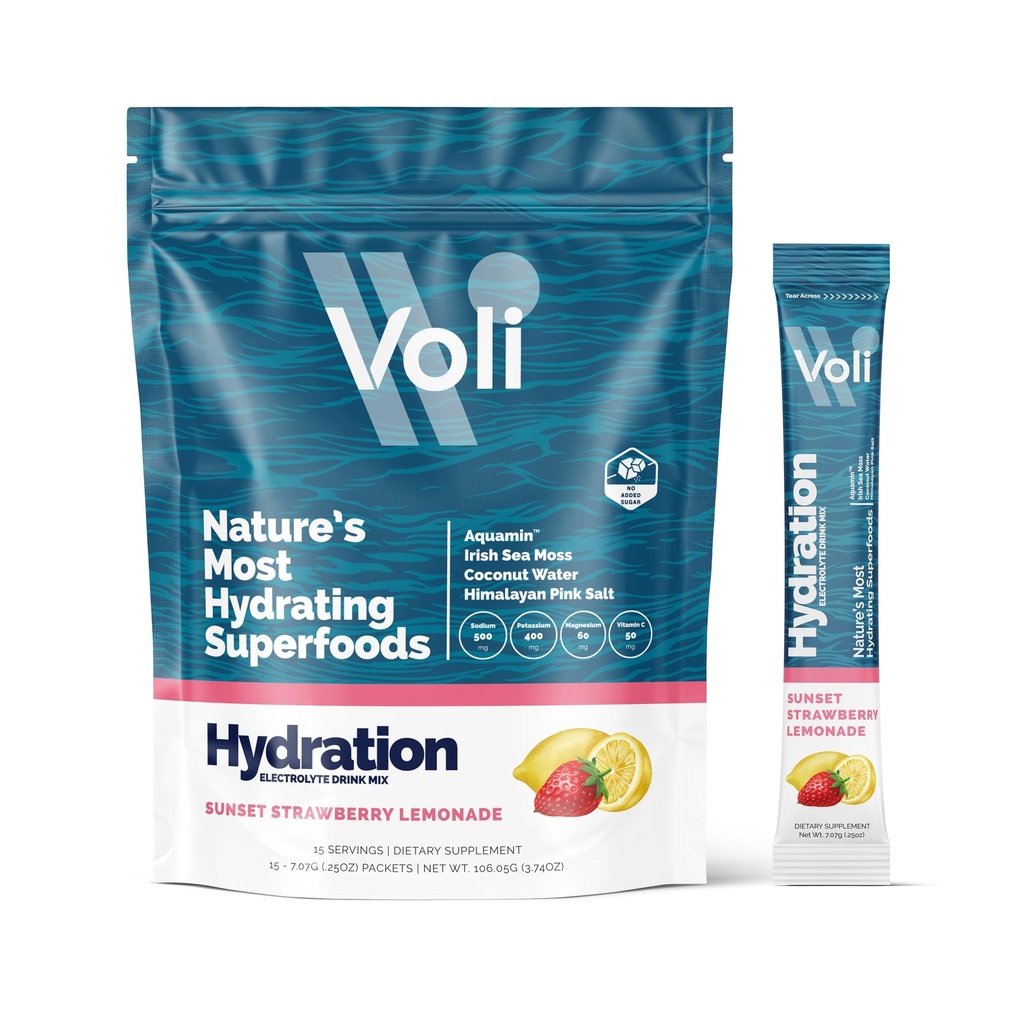 Vali Electrolytes w proszku Pakiety 124; Nie Dodano cukru Electrolyte Drink Mix do nawadniania 124; Keto & Post Friendly, Natural Superfoods & Minerals 124; Lemoniada truskawkowa, 15- Count