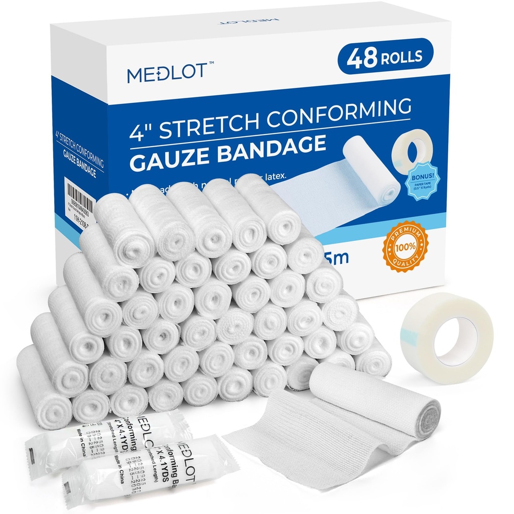 LotFancy Gauze Rolls, 48 Hrabia, 4 Inch x 4.1 Fartuchy, Zwijane opatrunki gazowe, Formowanie Bandaży Stretch do Pielęgnacji Rana, Dostawy medyczne do pierwszej pomocy