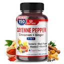 Cayenne Pepper 7 w 1 - - z Ginger, Turmeric, Cynamon, Czarny Pepper - Promotes Digestive System Function (150-dniowe dostawy (Opakowanie 1))