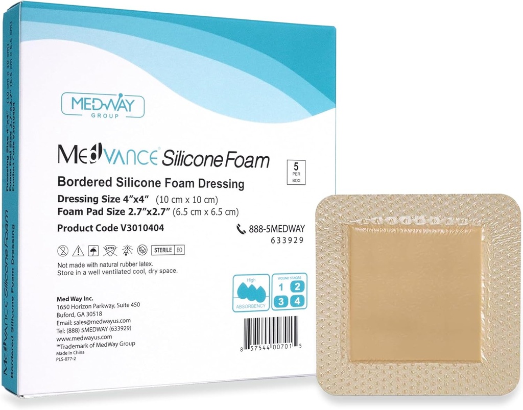 MedVance TM Silicone - Silikonowy opatrunek na pianę klejącą Rozmiar 4 "x4" (2.7 "x2.7" pad), pudełko 5 opatrunków