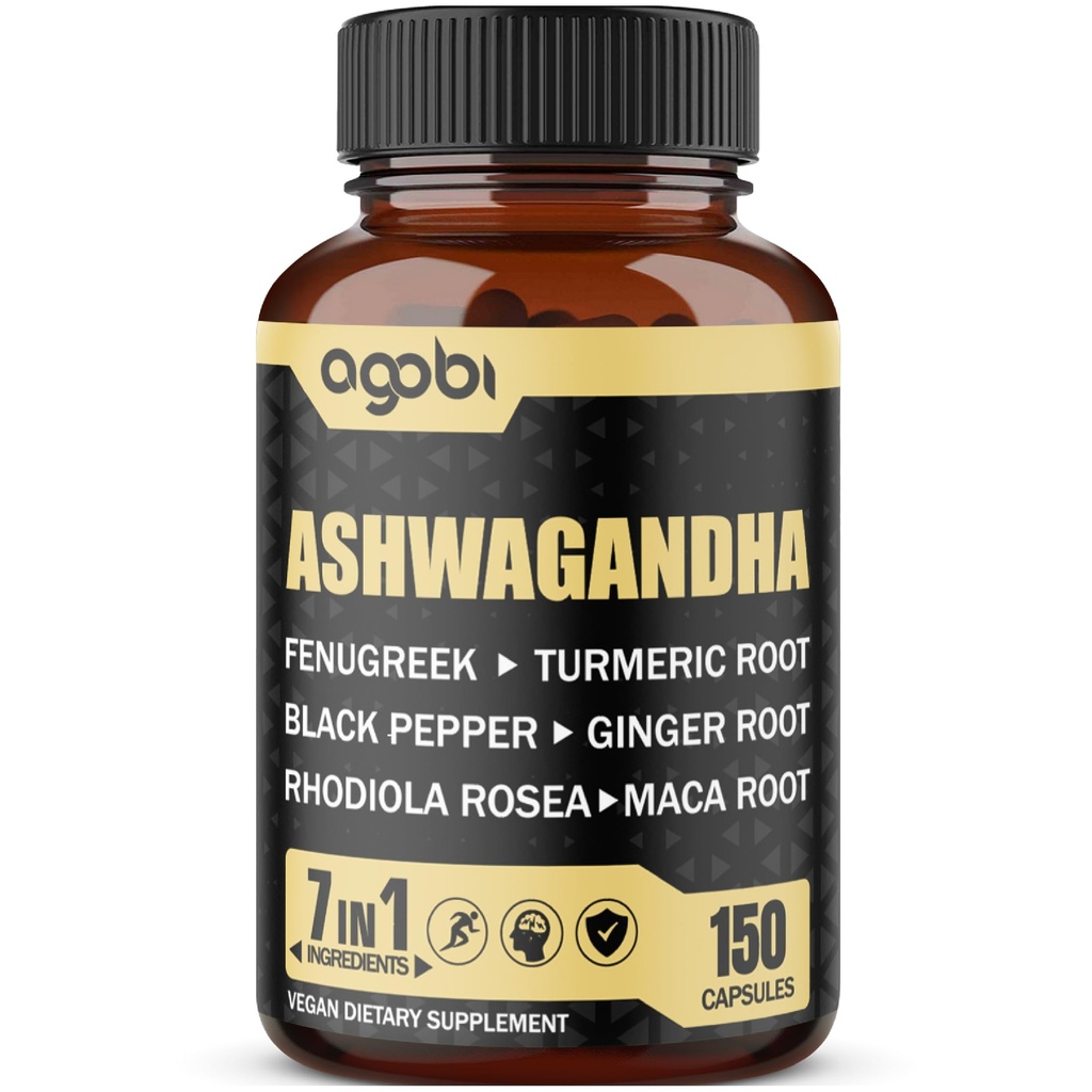 Ashwagandha Extract Capsules 7 Herbal Ingredients 8050 mg - Mieszane kozieradki, Maca, Turmeric, Rhodiola, Ginger & Black Pepper - Sen, Spirit, Immune & Energy Support - 5-miesięczne dostawy