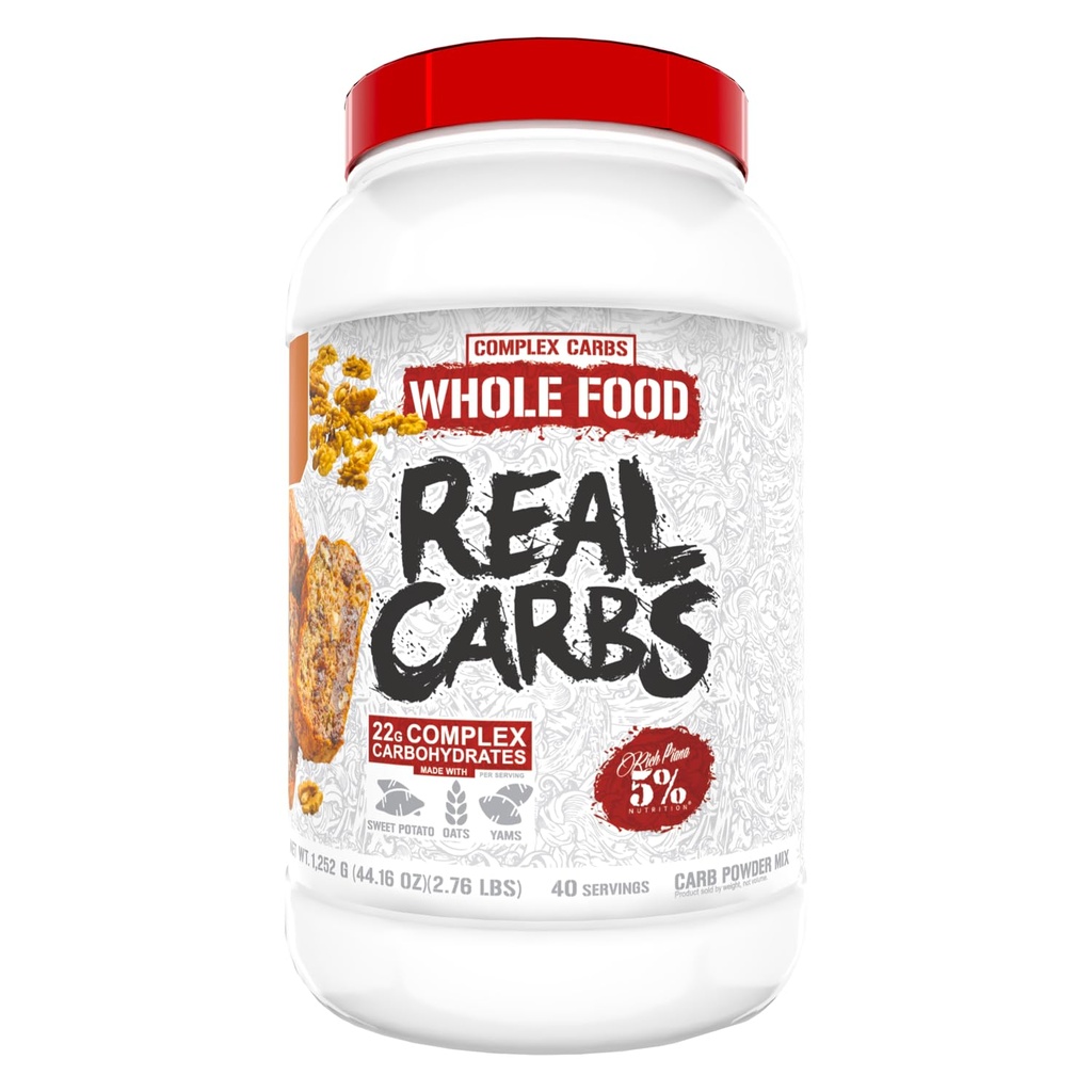 5% Żywienie Rich Piana Prawdziwe węglowodany z Real Food Complex Carb Proszek, Długotrwała Niska energia Glicemiczna do przygotowania / Post- Workout Recovery Meal, 2.7 Lb, 40 Służenia (Banana Nut Chleb)