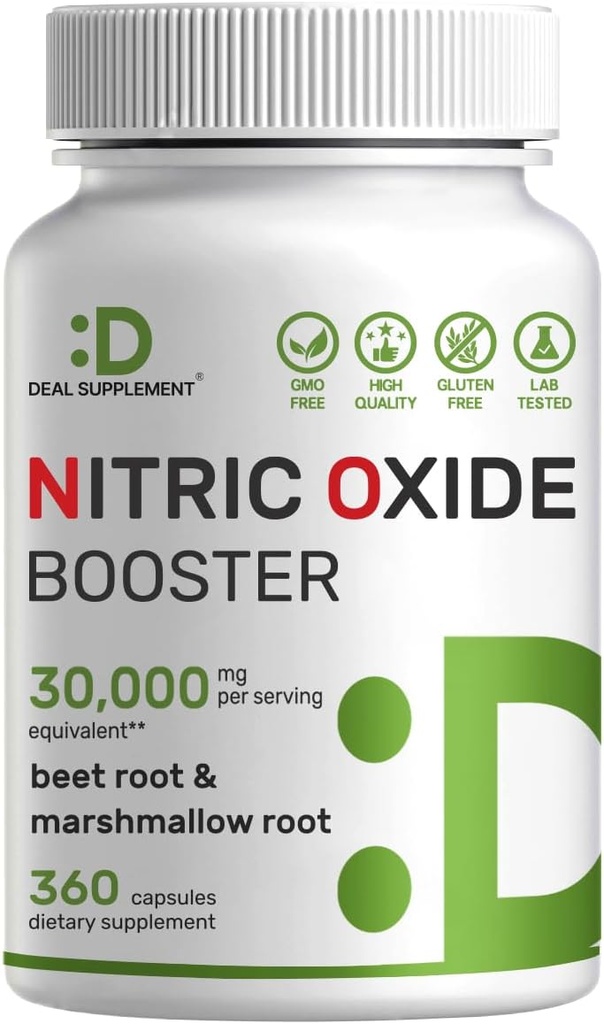 DODATEK DODATKOWY DODATKOWY Azoksyd azotu 30,000mg ekwiwalent, 360 Kapsułki - Naturalny korzeń buraków i mieszanka marmurkowa korzeniowy Herbal - Promotes Nutricent Flow to Muskles & Heart - Non-GMO