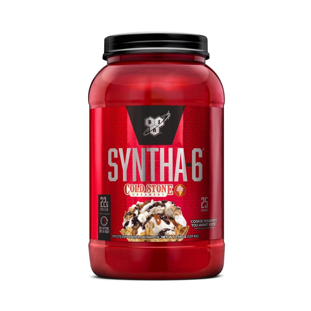 BSN Syntha- 6 Proszek z białka serwatkowego, Creamery Cold Stone - Cookie Doughn Nie chcesz trochę, Kazeina mikrokrystaliczna, Proszek z izolatu białka mleka, 25 Służenie