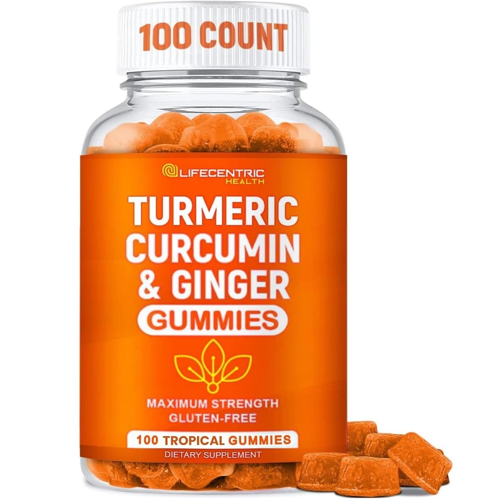 Turmeric Gummies for Adults and Kids | Max Strength Turmeric and Ginger Supplement | Vegan Organic Natural Turmeric Curcumin Gummies for Overall Health | Best Curcumin Supplement with Ginger
